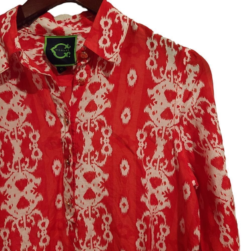 C. Wonder Ikat Print Buttondown Blouse Red White Size Small Women's - Picture 4 of 7